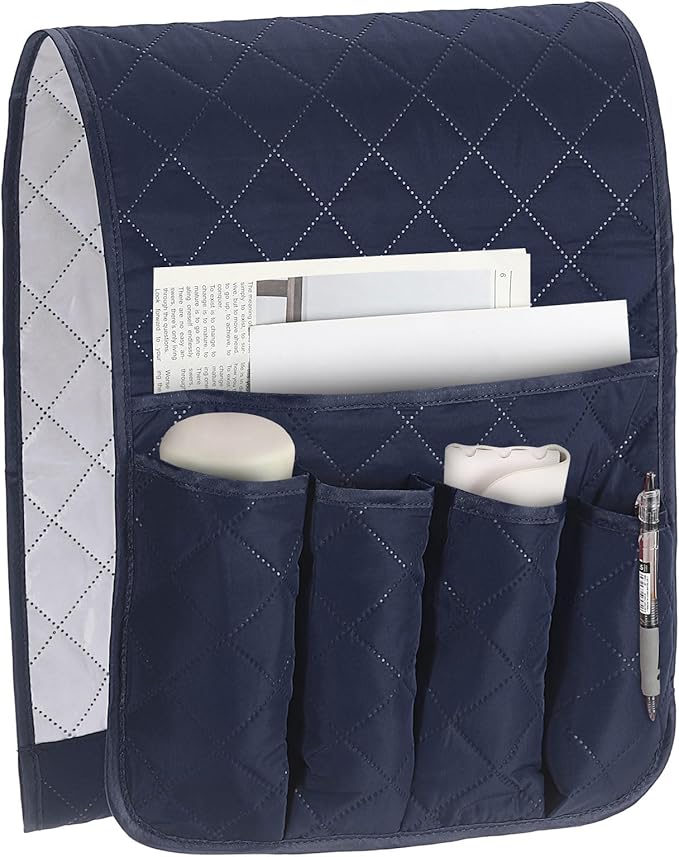 uxcell 1 Pcs Recliner Armchair Caddy, Couch Armrest Organizer with 5 Pockets for Bedside Sofa Remote Control Holder Magazine Phone Book Glasses (Dark Blue, 35"x13")