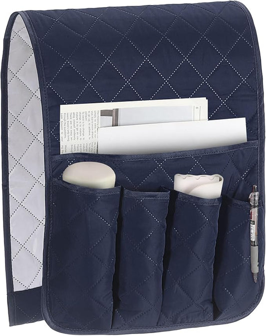 uxcell 1 Pcs Recliner Armchair Caddy, Couch Armrest Organizer with 5 Pockets for Bedside Sofa Remote Control Holder Magazine Phone Book Glasses (Dark Blue, 35"x13")