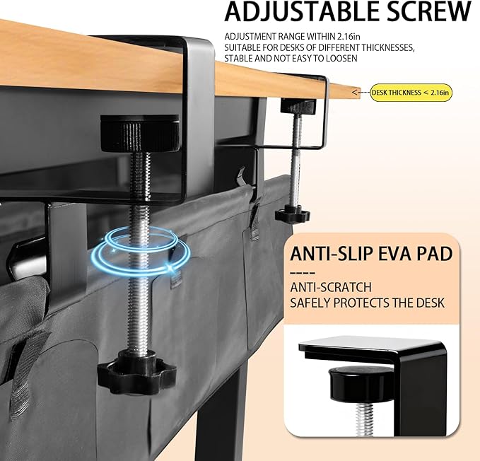 Inefticism Under Desk Cable Management Tray, 36-inch No-Drill Standing Desk Cable Organizer, Fabric Tray for Power Strips, Adapters & Cables - Black