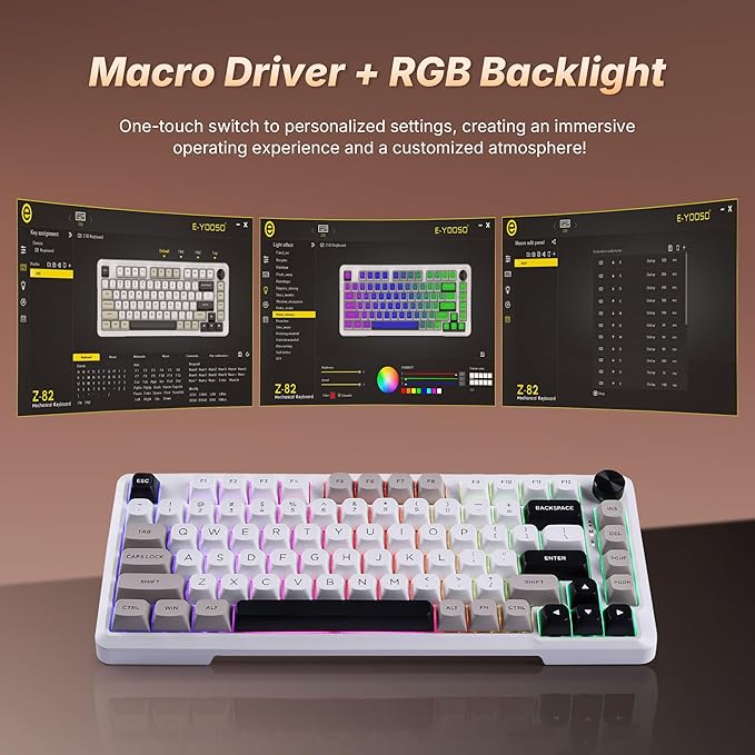 E-YOOSO Z-82 Wireless Mechanical Keyboard, 75% Layout, Hot-Swap Wireless Gaming Keyboard, BT/2.4GHz/Type-C Triple Mode, RGB Backlit Gaming Keyboards, Compatible with Win/Mac (White&Gray&Black)