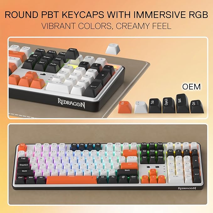 Redragon K689 PRO Wireless Gasket RGB Gaming Keyboard, 108 Keys Mechanical Keyboard w/Extra 4 Hotkeys, Upgraded Hot-swappable Socket, 3-Layer Noise Dampening, Round PBT Keycaps, Custom Linear Switch