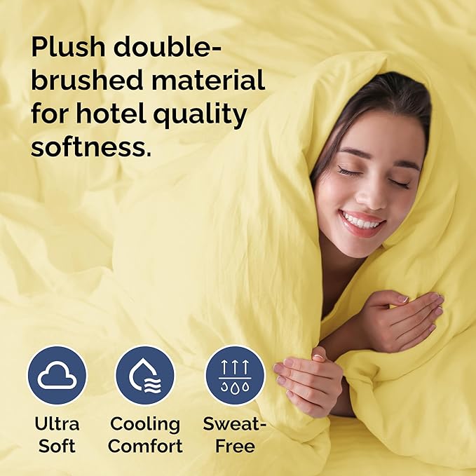 Duvet Cover Cal King Size Set - Extra Soft Cal King Size Duvet Cover 104 x 98 with 2 Pillow Shams - Hotel Luxury Easy Care & Fade Free w/Zipper Closures & Ties - Comfy Breathable Bedding Set (Yellow)