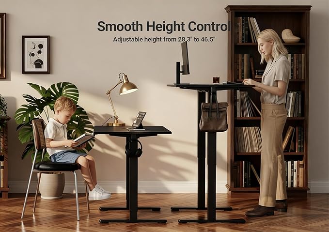 Seang Electric Height Adjustable Standing Desk, 55 x 24 Inch Sit-Stand Desk with T-Shaped Frame, 3 Memory Presets & Cable Management for Home Office Computer Workstation, Black Frame/Black Top