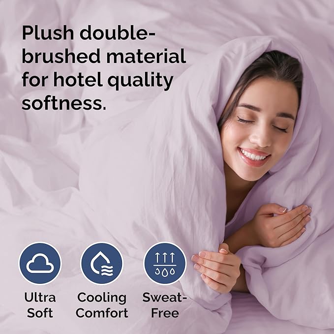 Duvet Cover King Size Set - Extra Soft King Size Duvet Cover 104 x 90 with 2 Pillow Shams - Hotel Luxury Easy Care & Fade Free w/Zipper Closures & Ties - Comfy Breathable Bedding Set (Light Lavender)