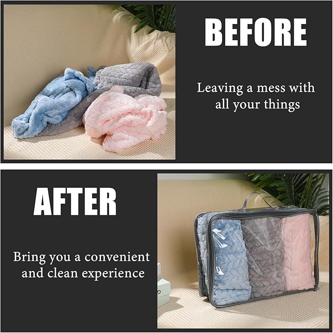 6 Pieces Large Clear Travel Packing Cube Clear Vinyl Zippered Storage Bags See Through Moving Bag PVC Multipurpose Pouch with Handle for Suitcase Shirts Dress Storage (Gray, 15.8 x 10.2 x 3.9 Inch)