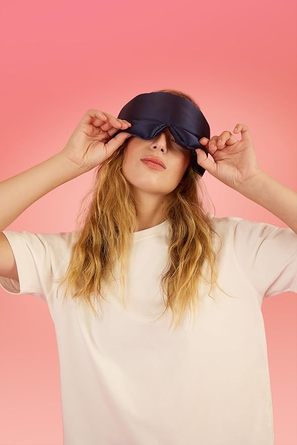 Glow People Silk Sleep Mask – 100% Mulberry Silk Eye Mask for Sleeping, Total Blackout, Cloud-Soft and Adjustable for Beauty Sleep and Travel - Navy