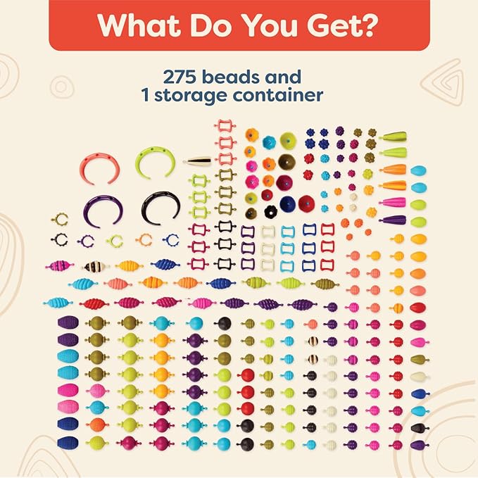 B. toys – Pop Arty! 275 Pcs- Jewlery Making Kit- Creative Pop Snap Bead Set for Kids –DIY Craft Jewelry Making Kit –Necklaces, Rings, Bracelets – 4 Years +