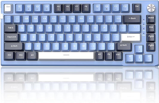 MageGee SKY81 75% Mechanical Gaming Keyboard, Gasket Hot Swappable Wired Custom Creamy Keyboard w/ 5-Layer Sound Padding, Knob Control, RGB Backlit, NKRO for Win/Mac (Prussian Blue, Blue Whale Switch)