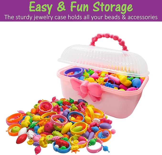 Happytime Snap Pop Beads for Girl's Birthday Gift, Jewelry Making Kit 520Pieces, Arts and Crafts Toys for 4 Year Old Girl, Necklace Bracelet Ring Creative DIY Set Ideas Christmas Gifts