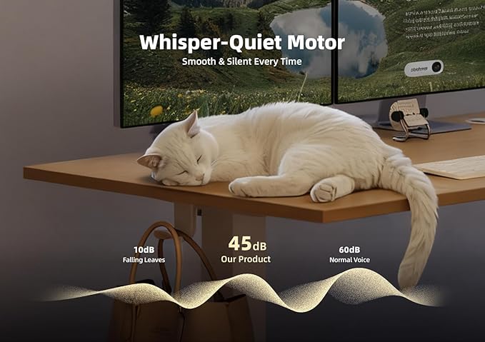 Seang Electric Height Adjustable Standing Desk, 40 x 24 Inch Sit-Stand Workstation with T-Style Frame, 3 Memory Height Options & Built-in Cable Management for Home Office, White Frame/Nature Top