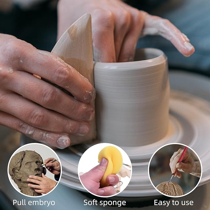 Hearty Ceramic 15PCS Pottery Carving Tools, Air Dry Polymer Clay Sculpting Tools Set, Pottery Trimming Tools with Smooth Wooden Handles, Clay Tool Kit for Kids Adults Beginners Professionals