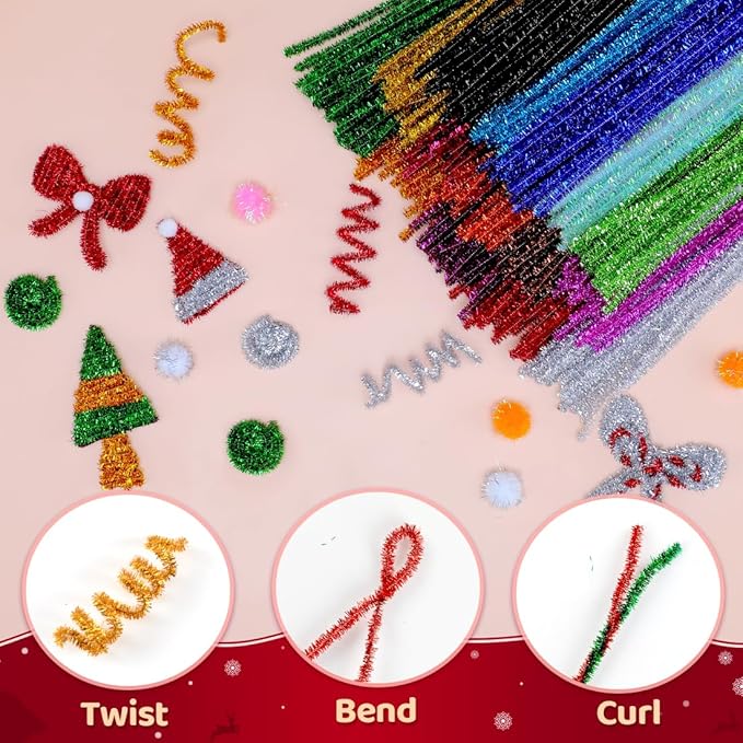 Praisebank Glitter Pipe Cleaners, Pipe Cleaners for Crafts (200pcs 15 Glitter Colors),