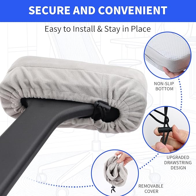 YOUFi Office Chair Arm Pads Extra Soft Velvet Arm Rest Covers for Elbows & Forearms Pressure Relief, Set of 2 Armrest Covers for Desk Chair, Gaming Chair (Gray)