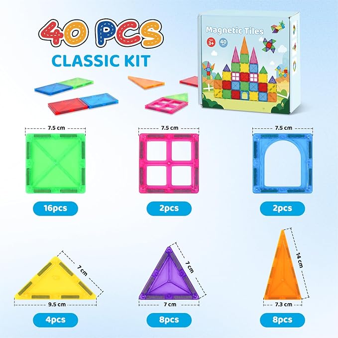 Crenova Magnetic Tiles Kids Toys, Magnetic Blocks Building Sets, Construction STEM Sensory Toy for Toddler Ages 4-8, Preschool Learning Educational Game for Boys Girls, Birthday Gift