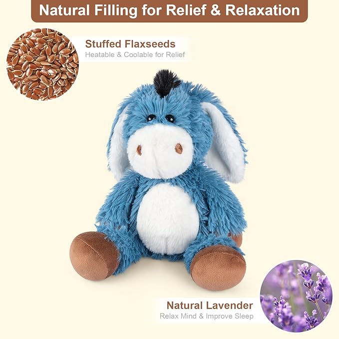 Heatable and Coolable Donkey Stuffed Animals, Microwavable Stuffed Animal Heating Pads for Soothing, Lavender Scent Donkey Plush for Discomfort, Plushies Gift for Kids & Aldults