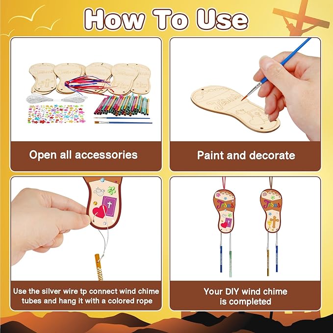 Fennoral 12 Pack Jesus Wind Chime Kit for Kids Make You Own Sunday School Craft for Girls Boys DIY Coloring Wooden Christmas Religious Crafts for Sunday School Art Party Decoration Birthday Gift