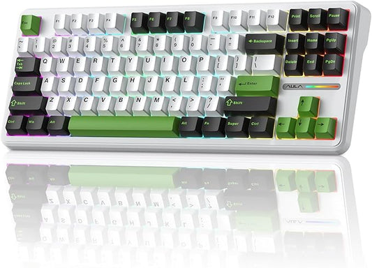 Aula F87 Pro Gaming Keyboard, Tri-Mode BT5.0/2.4GHz/USB-C Hot-Swappable RGB Wireless Mechanical Keyboard, Gasket Mount, 4000mAh, for Windows/Mac Gamer & Typists（LEOBOG Gray Wood Switch V4）