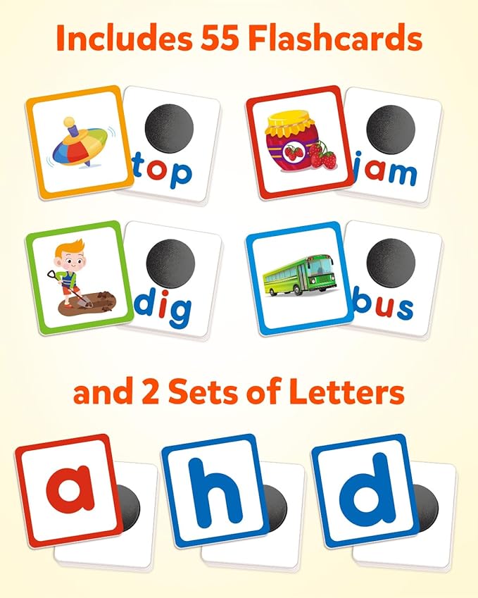 Coogam CVC Word Builder, Magnetic Sight Word Games with Flashcards, Matching Letter Reading and Spelling Game, Montessori Alphabet Educational Toy Gift for Preschool 3 4 5 Year Old Kids Toddlers