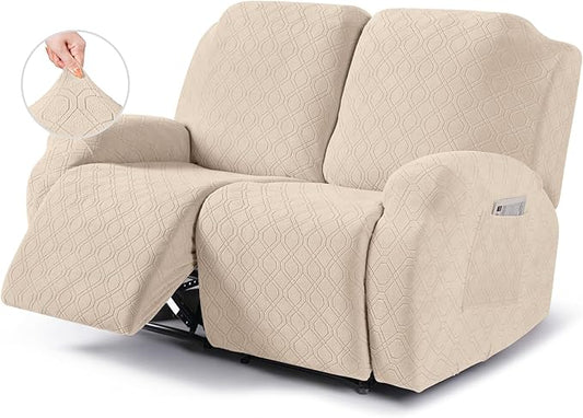 VANSOFY Recliner Cover, 2-Pieces Stretch Reclining Couch Cover with Pockets Loveseat Sofa Slipcovers Soft Washable Furniture Protector for Dogs Cats(Cream)