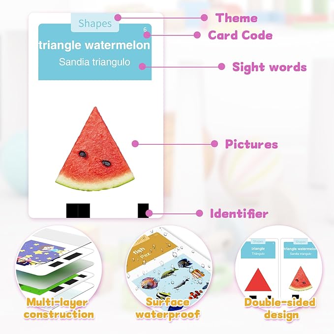 Toddlers Bilingual Spanish & English Talking Flash Cards with 288 Sight Words, Speech Therapy Toys for 3 4 5 6 Years Old Boys and Girls, Learning Educational Kids Gifts (Pink)