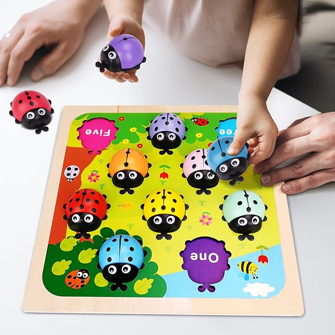 Wooden Counting Ladybugs Montessori Counting Toys for Toddlers Learning Education Toy Ladybugs Puzzle Numbers Matching Preschool Math Board Games Develop Fine Motor Skills for 3 4 5 Year Old Kids