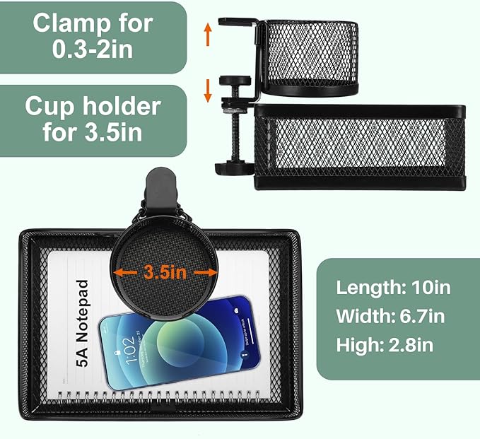 ROSYLINE 360°rotation under desk drawer, Drawer Under Desk Storage Organizer, Rotary Desk Storage Organizer with Cup Holder, Clamp Drawer Basket, sturdy and durable (black)