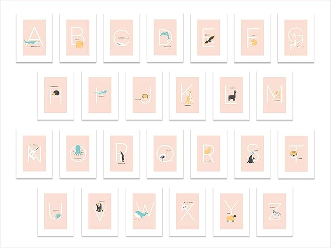 English Alphabet Flash Cards, Set of 26 (5" x 7") Cards with Animal Prints to Inspire ABC Learning for Toddlers. A Classroom Must Haves. Best for Preschool Learning Activities or Alphabet Wall Chart