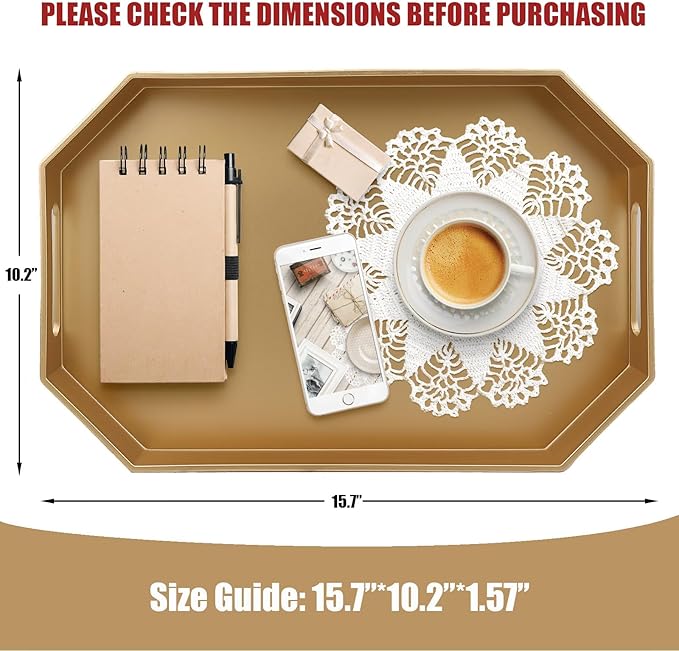Omuriko Gold Decorative Tray with Handles, Versatile Serving Tray for Coffee Table, Ottoman, Ideal for Serving, Displaying, Organizing, 15.7"*10.2"*1.57"