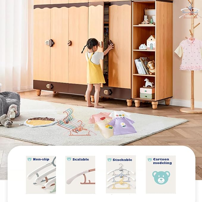 Baby Nursery Closet Hangers, Non-Slip Laundry Infant Pant Hangers for Newborn Clothes - JSF20pcs Adjustable Children Coat Hanger for Girl Boy Toddler Kids Child