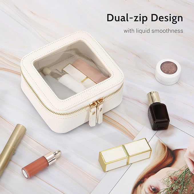 Aveniee Clear Makeup Bag Small, Mini Travel Toiletry Bag Cosmetic Bags Organizer, TSA Approved Clear Makeup Case Pouch with Zipper, Car Essentials for Women Men,White