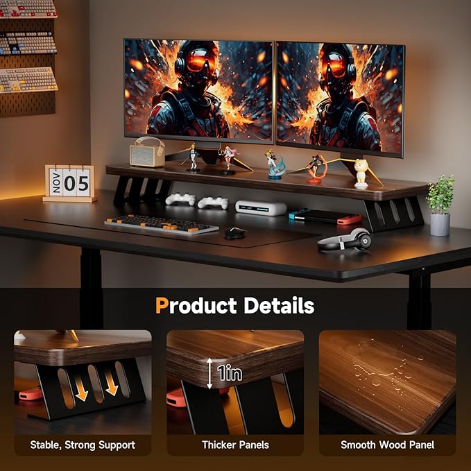 NestNeat Dual Monitor Stand Riser, 39 Inch Large Wood Monitor Stands for 2 Monitors, Desk Monitor Riser for Computer/Laptop/Printer/TV, Stand Riser up to 220 lbs