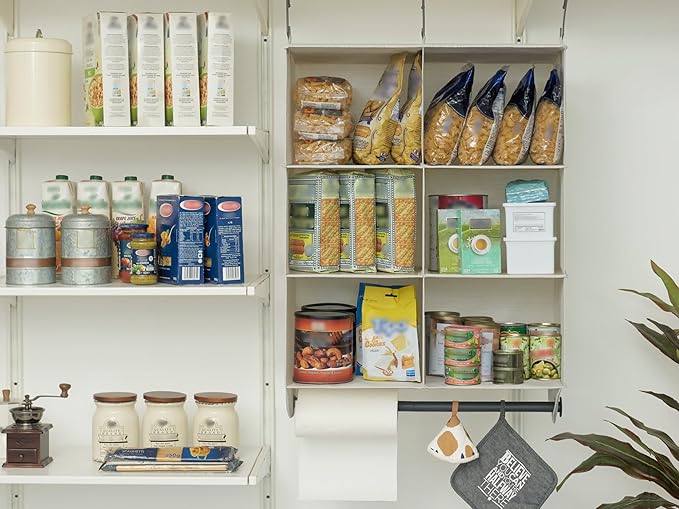 StorageWorks Hanging Closet Organizer with Metal Rod, 6-Section Closet Organizers and Storage, Collapsible Hanging Shelves for Baby Clothes, Shoes, Sweater Storage, Ivory and White