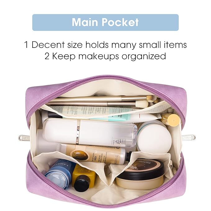 2 Pack Vegan Leather Makeup Bag Zipper Pouch Travel Cosmetic Organizer for Women (Large (Pack of 2), Purple)