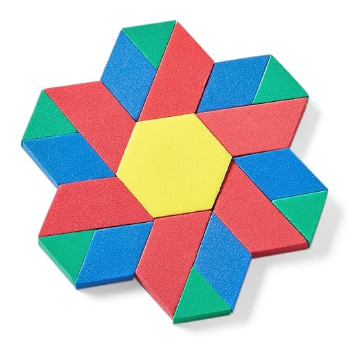 hand2mind Foam Pattern Blocks, Foam Shapes, Geometric Shapes for Kids, Pattern Play, Toddler Pattern Blocks, Shapes for Kindergarten, 3D Shapes Manipulatives, Sorting Math (Set of 250)