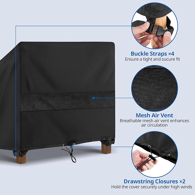 SunPatio Waterproof Outdoor Chaise Lounge Cover , 2 Pack Patio Lounge Chair Covers with Windproof Buckle Straps, UV & Rip & Fade Resistant, All Weather Protection, 80"L x 30"W x 26"H, Black