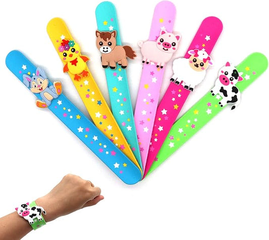 Farm Animals Slap Bracelets Party Favors for Kids(6pack)-Wild One Goodie Bag Stuffers for Boys&Girls Animals Theme Party Supplies Carnival Prizes Suit Classroom Exchanging Gifts
