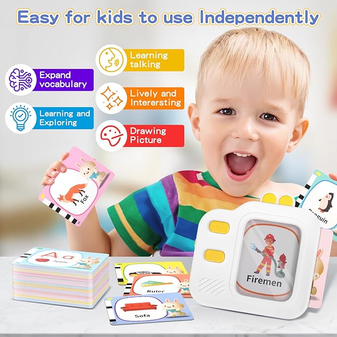 Talking Flash Cards with LCD Writing Tablet for Toddlers, Language Learning Toys with 240 Words, Learning Phrases, Objects Adjectives, Speech Therapy, Autism Sensory Toys Learning Montessori Toys