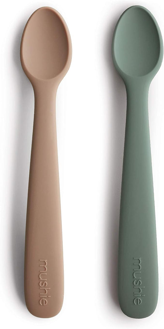 mushie Silicone Baby Feeding Spoons | 2 Pack (Dried Thyme/Natural)