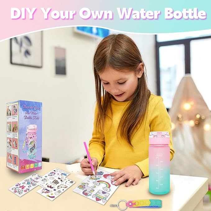 Gifts for Girls 4-12, Decorate Your Own Water Bottle Kits for Girls, Unicorn Diamond Crafts Painting Toys, Kids Water Bottle for School, Valentine's Day and Birthday Gifts Toys for Girls (Unicorn 2)