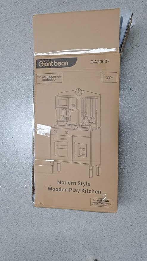 Giant bean Modern Style Play Kitchen Wooden Toy for Kids with Microwave Play Sink Ice Maker Oven Cookware Accessories Playset, Kitchen Set Pretend Play Food Toys for 3+ Year Old Toddler Boys Girls