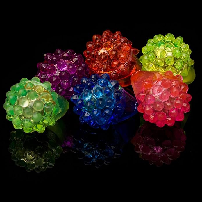 24-Pack - LED Light Up Jelly Bumpy Rings - Fun and Colorful Bulk Pack Party Favors