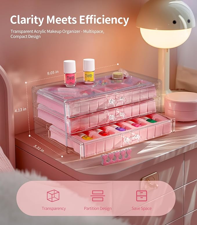 Geyiie Nail Polish Toys Set, DIY Bead Making Kit in Acrylic Storage Box 3 Drawers with Halloween nail sticker for girls , Bracelet Making Kit Arts & Crafts for Girls, Party Favor