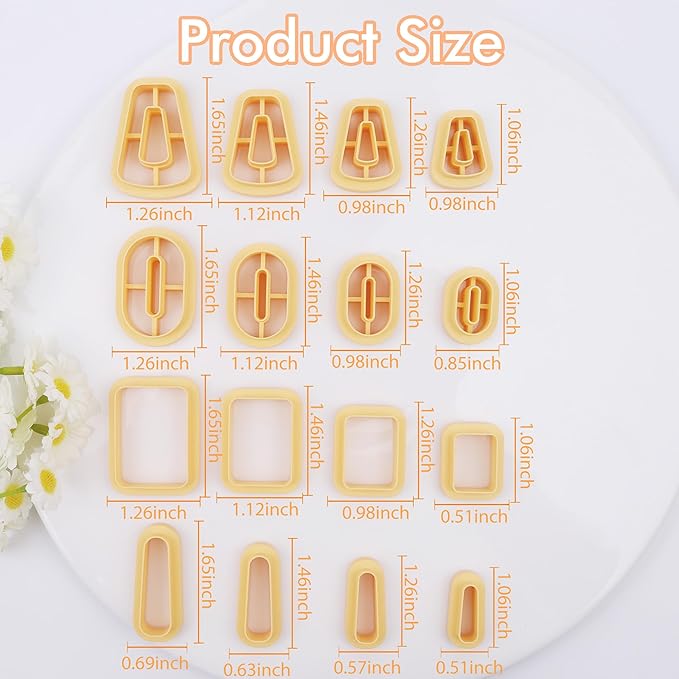 Puocaon Basic Clay Cutters Set - 16 Pcs Clay Cutters for Polymer Clay Earrings Making, Oval Rectangle Shape Clay Cutters, Dangle Earring Cutters for Polymer Clay, Floral Clay Earrings Making Supplies