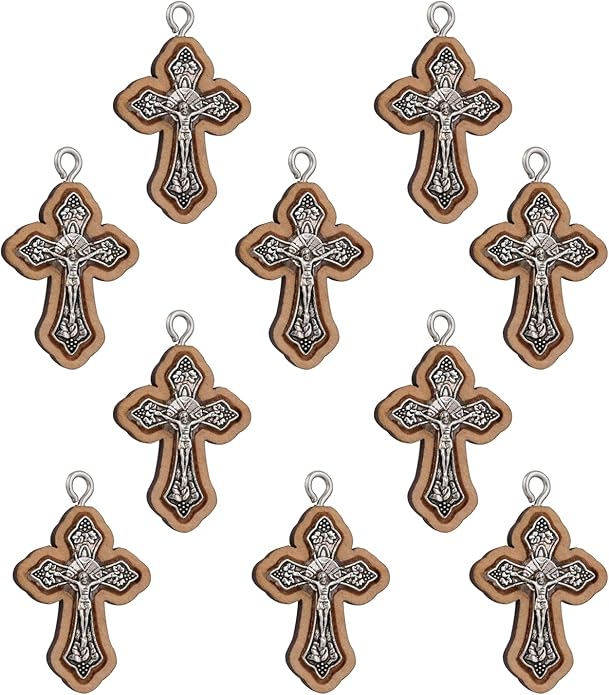 COTTVOTT Wooden Christian Jesus Cross/Orthodox Crucifix Charms Pendants for Rosary Necklace, DIY Jewelry Making Accessories Parts