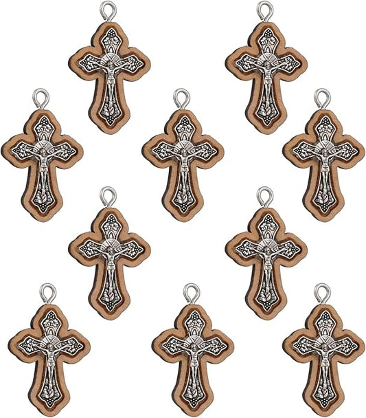 COTTVOTT Wooden Christian Jesus Cross/Orthodox Crucifix Charms Pendants for Rosary Necklace, DIY Jewelry Making Accessories Parts
