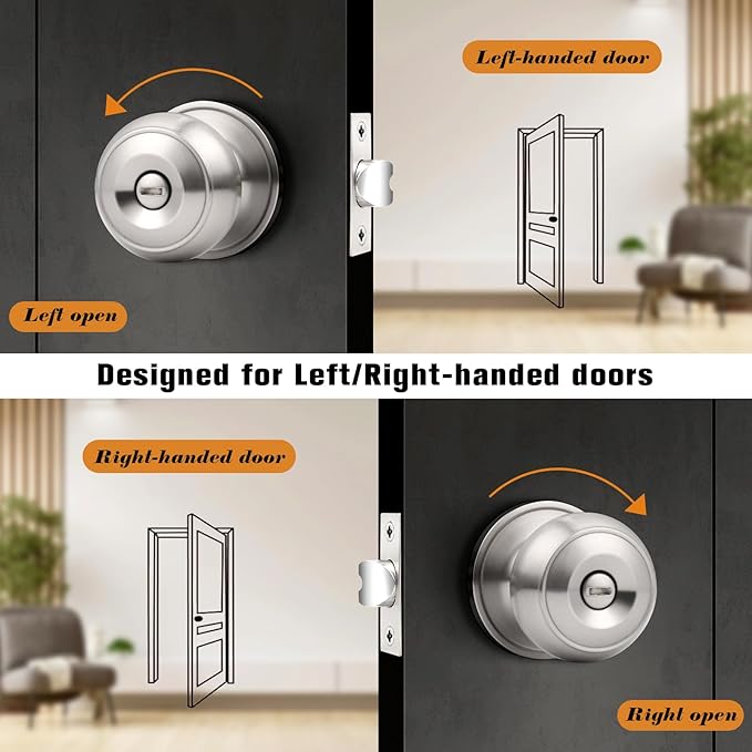 Probrico Privacy Door Knobs Brushed Nickel for Bedroom Bathroom, Interior Door Knob with Lock in Stainless Steel, 4 Pack