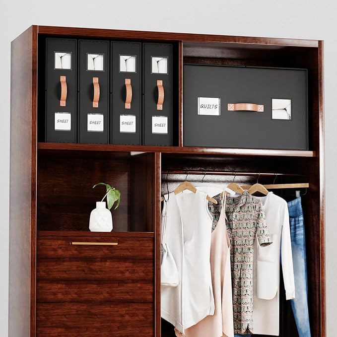 4 Pack Bed Sheet Storage Organizers- Premium Fabric Closet Organizer with Clear View Window, Space-Saving Foldable Design for Queen/King Size Bedsheets, Blankets & Duvet Covers