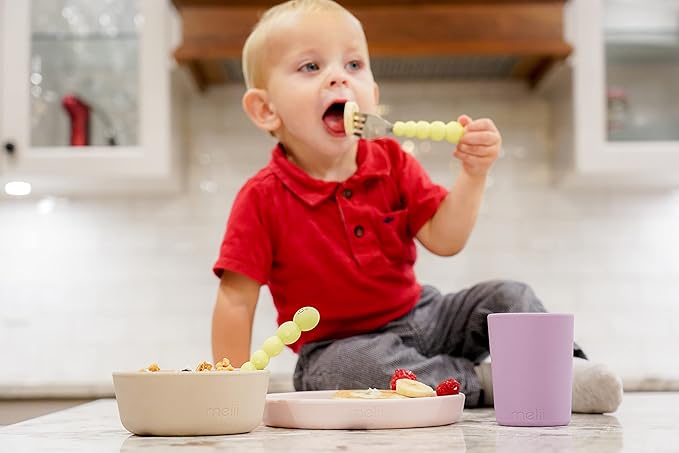 melii Caterpillar Spoon and Fork Utensil Set for Toddlers - BPA-Free Silicone and Stainless Steel Kids Utensils - Ergonomic, Easy-Grip Design for Fun & Safe Eating for Children