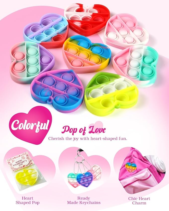 48 Packs Valentines Day Cards for Kids, Heart Pop Valentines Fidget Toys Bulk Stress Relief Fidget Toys for Kids Valentine's Party Favors School Classroom Exchange Gifts，Valentine's Day Gift