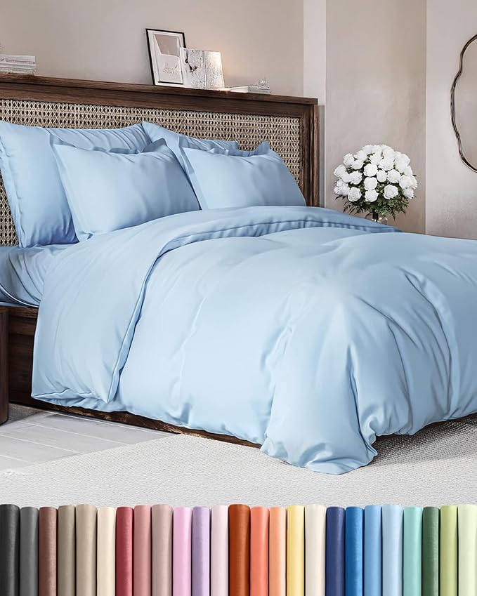 Duvet Cover Full Size Set - Extra Soft Full Size Duvet Cover 80 x 90 with 2 Pillow Shams - Hotel Luxury Easy Care and Fade Free with Zipper Closures & Ties - Comfy Breathable Bedding Set (Sky Blue)